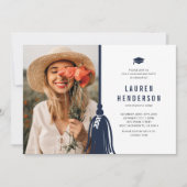 Invitation Navy Blue Tassel Photo Graduation Party (Devant)