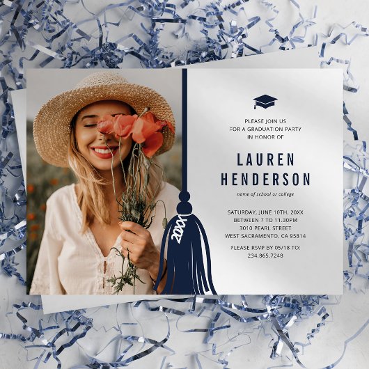 Invitation Navy Blue Tassel Photo Graduation Party