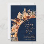 Invitation Navy Blue & Terracotta QR Code Enregistrer La Date (Devant)