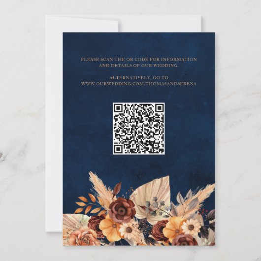 Invitation Navy Blue & Terracotta QR Code Enregistrer La Date (Dos)