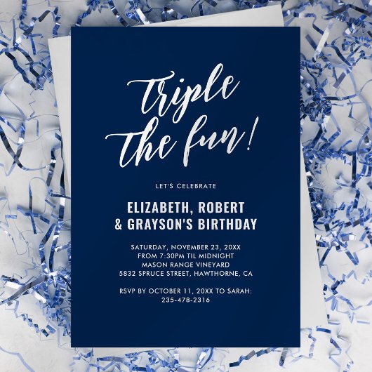 Invitation Navy Blue Triple La Fun Joint Anniversaire