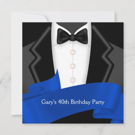 Invitation Navy Blue Tuxedo Mans 40e anniversaire (Devant)
