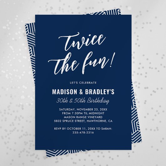Invitation Navy Blue Twice La fête d'anniversaire conjointe a