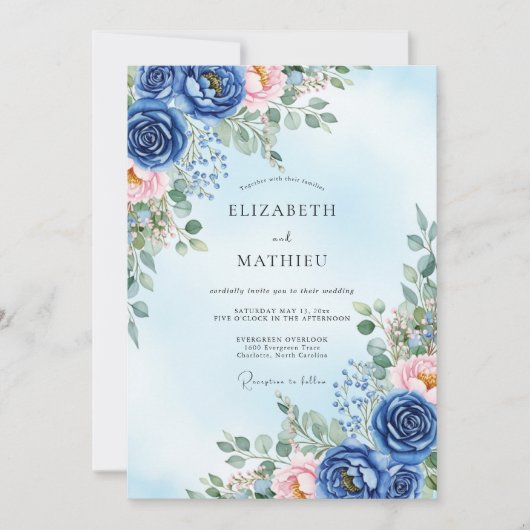 Invitation Navy Blue Verdant Spring Wedding (Devant)