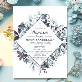 Invitation Navy Blue Watercolor Baptism Christening Boy