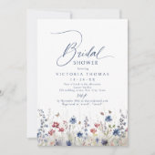 Invitation Navy Blue Watercolor Wildflower Bridal Shower (Devant)