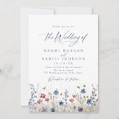 Invitation Navy Blue Watercolor Wildflower Field Wedding (Devant)