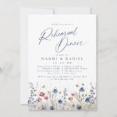 Invitation Navy Blue Watercolor Wildflower Rehearsal Dinner (Devant)