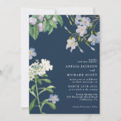 Invitation Navy blue watercolor wildflowers classic wedding (Devant)