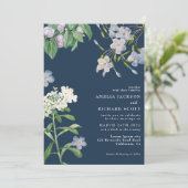 Invitation Navy blue watercolor wildflowers classic wedding (Debout devant)