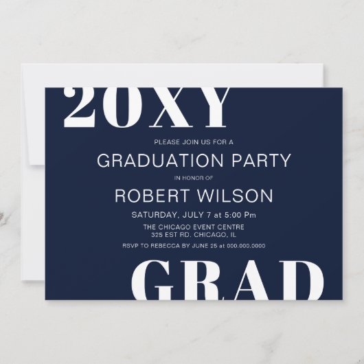 Invitation Navy Blue White Bold Typographie Parti de graduati (Devant)