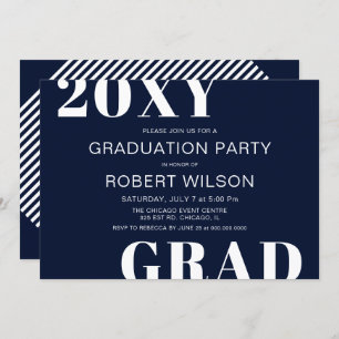 Invitation Navy Blue White Bold Typographie Parti de graduati