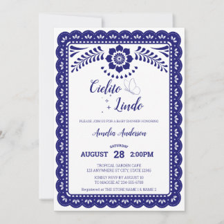 Invitation Navy Blue & White Cielito Lindo Talave Baby Shower