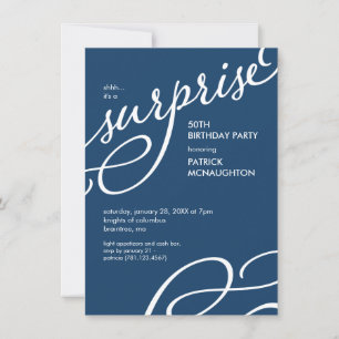 Invitation Navy Blue & White Elegant Surprise Anniversaire