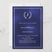 Invitation Navy blue white monogrammed wreath birthday (Devant)