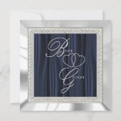 Invitation Navy Blue, White Satin et Silver Mariage (Dos)