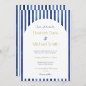 Invitation Navy Blue & White Stripes Coastal Nautical Design (Devant / Derrière)