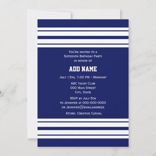 Invitation Navy Blue White Team (Dos)