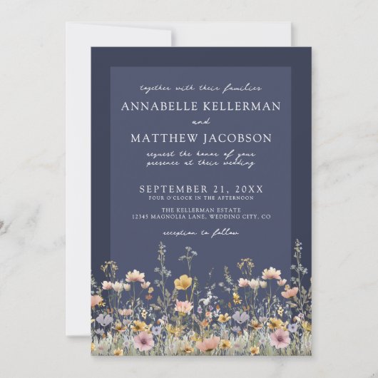 Invitation Navy Blue Wildflower Floral Wedding (Devant)