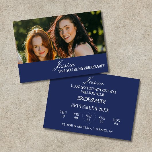 Invitation Navy Blue Will You Be My Bridesmaid Proposal Card