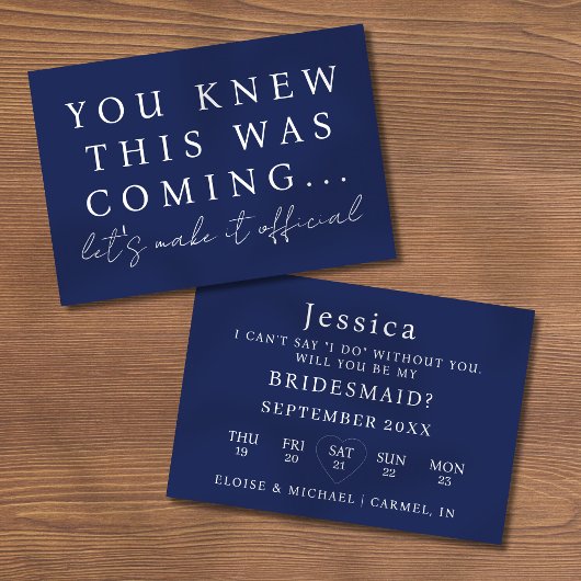 Invitation Navy Blue Will You Be My Bridesmaid Proposal Card