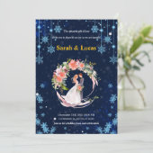 Invitation Navy Blue Winter Snow Floral Wreath Wedding Invite (Debout devant)