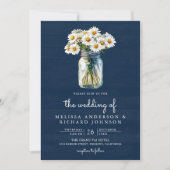 Invitation Navy Blue Wood Daisies Mason Jar QR Code Wedding (Devant)