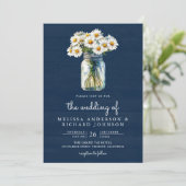 Invitation Navy Blue Wood Daisies Mason Jar QR Code Wedding (Debout devant)