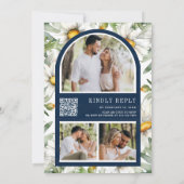Invitation Navy Blue Wood Daisies Mason Jar QR Code Wedding (Dos)