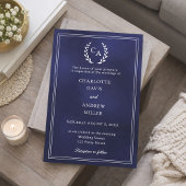 Invitation Navy blue wreath monogrammed simple wedding 