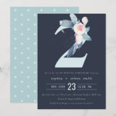 INVITATION NAVY BLUSH BLEU FLORAL 2ÈME ANNIVERSAIRE TOUTE ANN (Devant / Derrière)