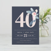 INVITATION NAVY BLUSH BLEU FLORAL 50ÈME ANNIVERSAIRE TOUTE AN (Debout devant)