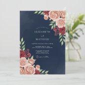 Invitation Navy Blush Bloom Romance Wedding (Debout devant)