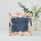 Invitation Navy Blush BOHO Twinkle Lights Floral Pampas (Debout devant)
