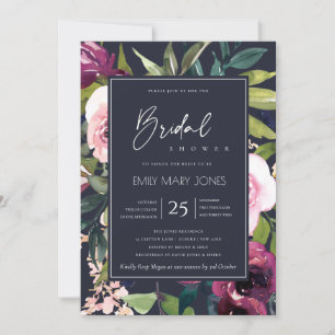 INVITATION NAVY BLUSH BURGUNDY FLORAL BUNCH BRIDAL SHOWER