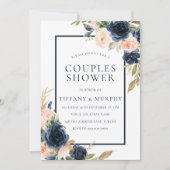 Invitation Navy & Blush Floral Élégant Shower pour couples (Devant)