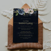 Invitation Navy Blush Floral Or 50e Anniversaire De Mariage