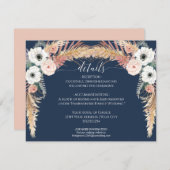 Invitation Navy Blush Floral Pampas Grass Mariage Détails (Devant / Derrière)