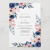 Invitation Navy & Blush Floral Romance Wedding (Devant)