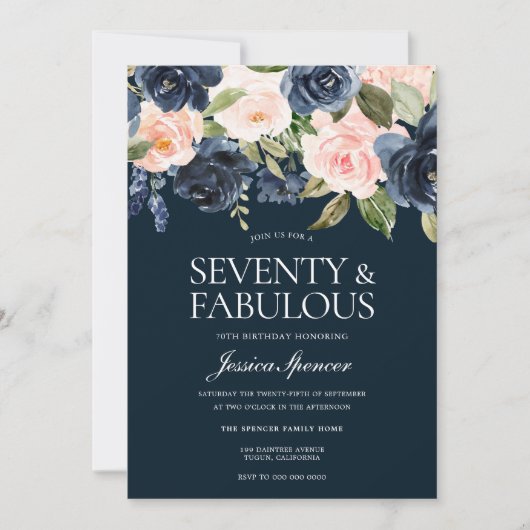 Invitation Navy & Blush Flowers 70e anniversaire (Devant)