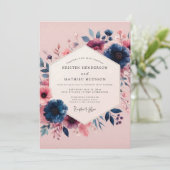 Invitation Navy Blush Moody Bloom Wedding (Debout devant)