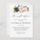 Invitation Navy & Blush Pink Floral la nuit avant (Devant)