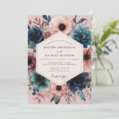 Invitation Navy Blush Vivid Flora Wedding (Debout devant)