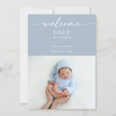 Invitation Navy Boho Welcome Baby Photo Announcement Card (Devant)