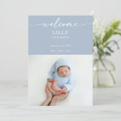 Invitation Navy Boho Welcome Baby Photo Announcement Card (Debout devant)