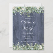 Invitation Navy Bois Eucalyptus Blanc Floral Mariage (Devant)