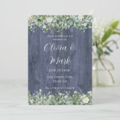 Invitation Navy Bois Eucalyptus Blanc Floral Mariage (Debout devant)