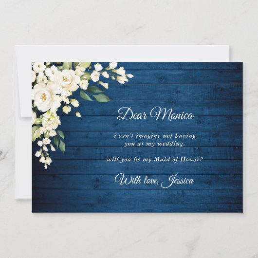 Invitation Navy Bois Roses Blanches Seras-Tu Ma Demoile D'Hon (Dos)