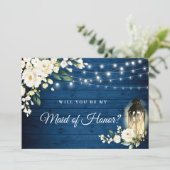 Invitation Navy Bois Roses Blanches Serez-Vous Ma Demoiselle  (Debout devant)