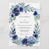 Invitation Navy Botanical Bloom Wedding (Devant)